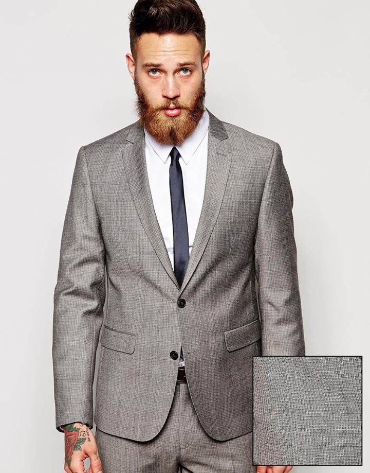 Asos Slim Fit Suit Jacket In Mini Geo - Gray