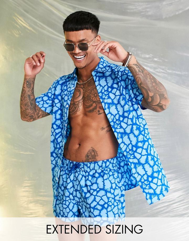 Asos Design Shirt In Blue Abstract Animal Print - Part Of A Set