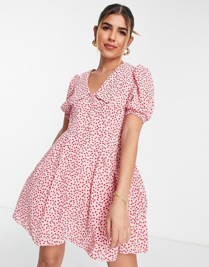 Collective The Label Exclusive Puff Sleeve Mini Dress In Ditsy Floral-red