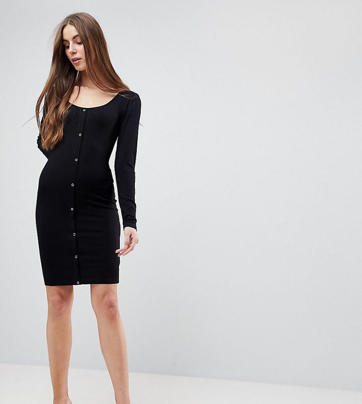 Asos Tall Mini Long Sleeve Bodycon Dress With Popper Front - Black