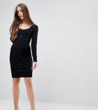Asos Tall Mini Long Sleeve Bodycon Dress With Popper Front - Black