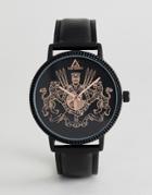 Asos Design Watch In Black With Crest And Rose Gold Highlights - Black