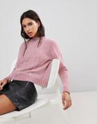 Qed London Chunky Knit Chenille Sweater - Pink