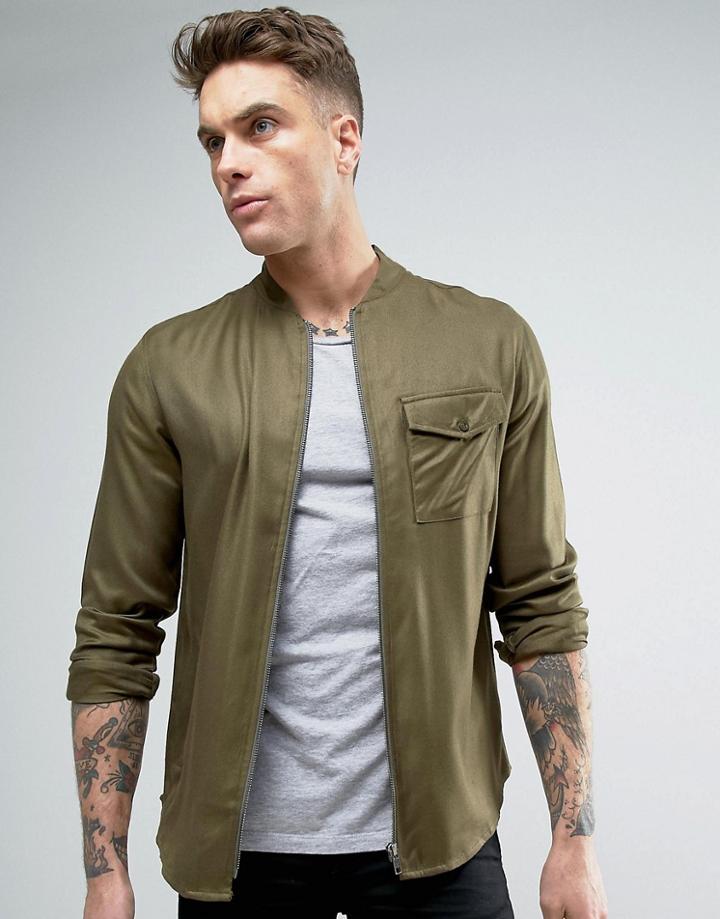 Another Influence Zip Through Bomber Shirt Jacket - Green