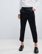 Asos Design Tapered Smart Pants In Black Satin With Velvet Side Stripe - Black