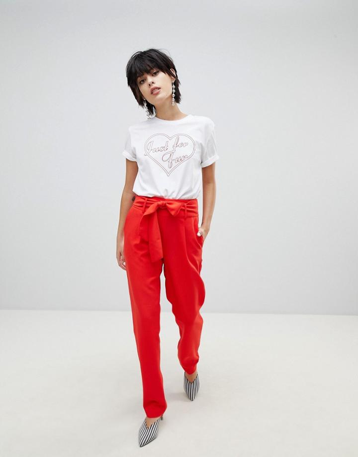 Pieces Colored Pants - Red