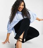 Asos Design Curve High Rise 'sassy' Cigarette Jeans With Split Front In Corduroy-black
