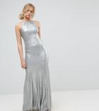 Tfnc Tall Allover Sequin Maxi Dress With Strappy Back-silver