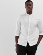 Jack & Jones Premium Kimono Sleeve Longline Shirt In White With Grandad Collar - White
