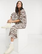 Asos Design Wrap Textured Smock Jumpsuit In Animal-multi