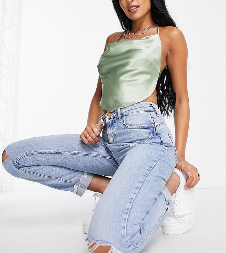 River Island Tall Carrie Comfort Distressed Mom Jeans In Light Auth Blue-blues