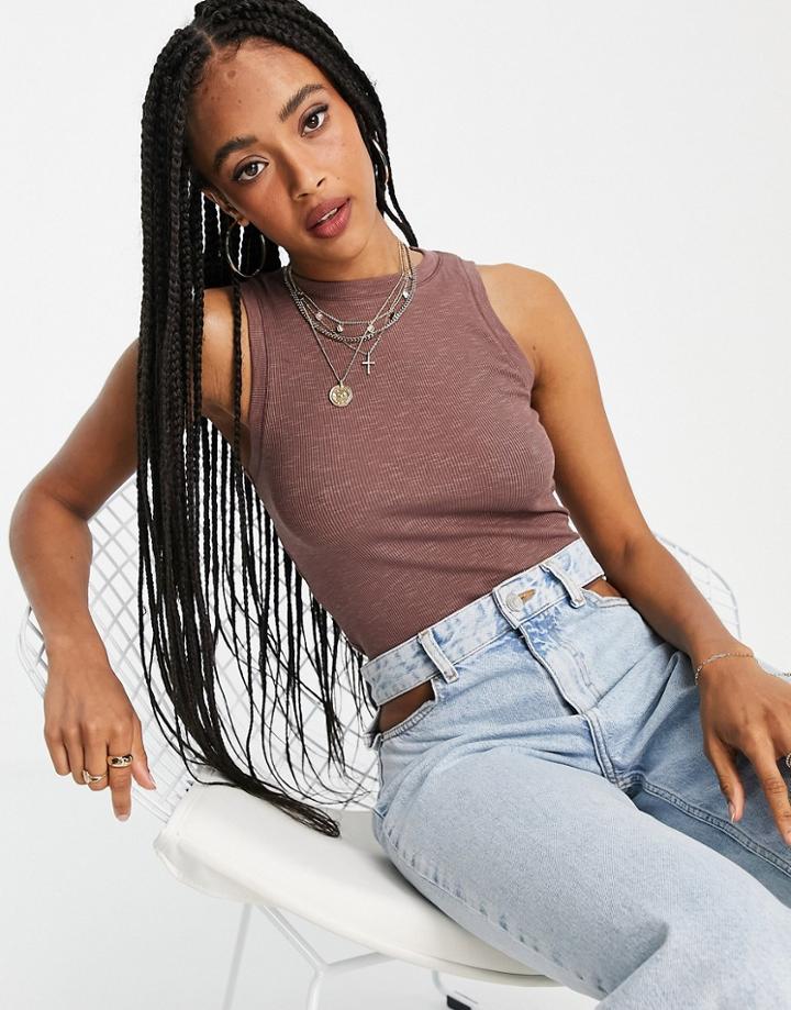 Asos Design Textured Tank Top In Brown-black