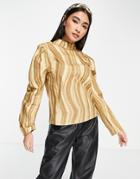 Na-kd Puff Sleeve Printed Blouse In Beige-neutral