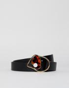 Asos Design Jeans Belt With Abstract Tort & Faux Pearl Buckle-black