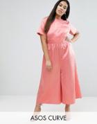 Asos Curve Jumpsuit With Short Sleeve In Satin - Pink