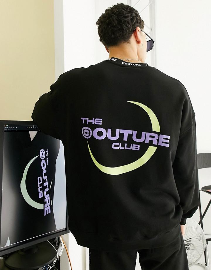 The Couture Club Sweatshirt In Black With Logo Print And Jacquard Neck Rib - Part Of A Set