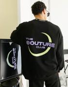 The Couture Club Sweatshirt In Black With Logo Print And Jacquard Neck Rib - Part Of A Set