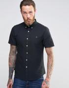 Farah Oxford Shirt In Slim Fit Short Sleeves - Black