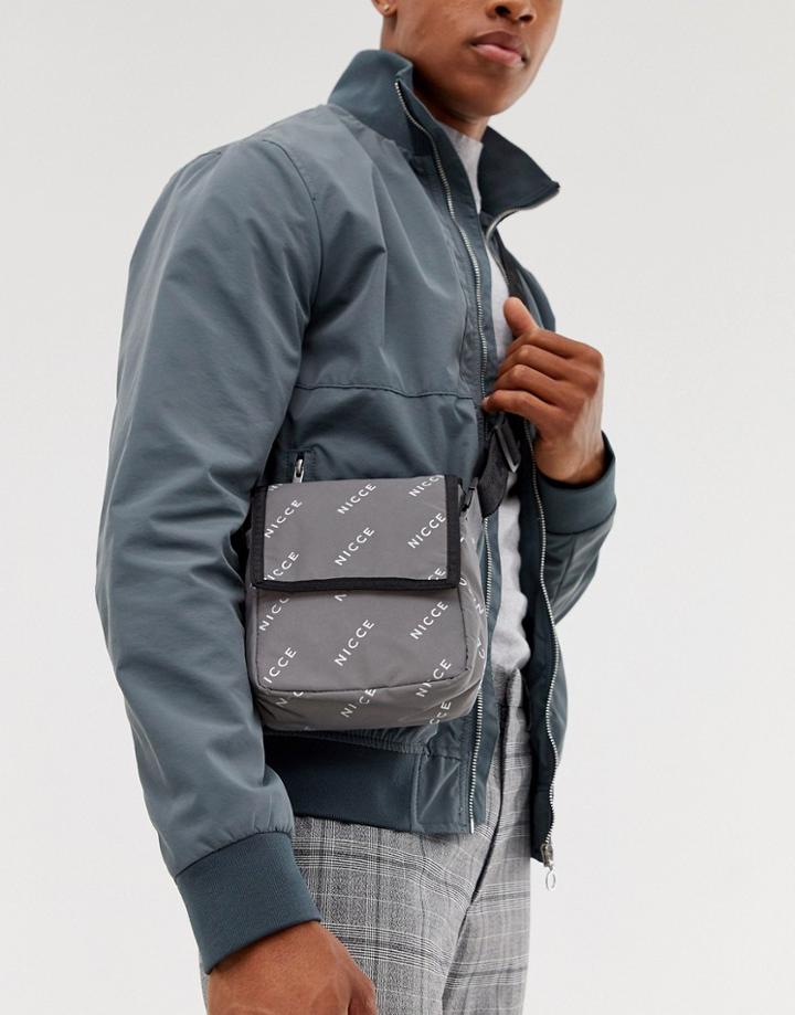 Nicce Flight Bag In Reflective Logo Print-silver