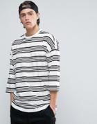 Asos Oversized 3/4 Sleeve T-shirt With Stripe - White