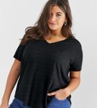 Asos Design Curve T-shirt In Longline Slubby Rib In Black