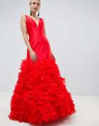 Jovani 3d Fishtail Maxi Dress - Red