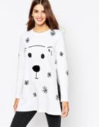 Asos Holidays Sweatshirt With Flock Polar Bear - White
