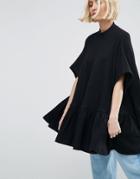 Asos White Oversized Trapeze Top In Waffle Texture - Black