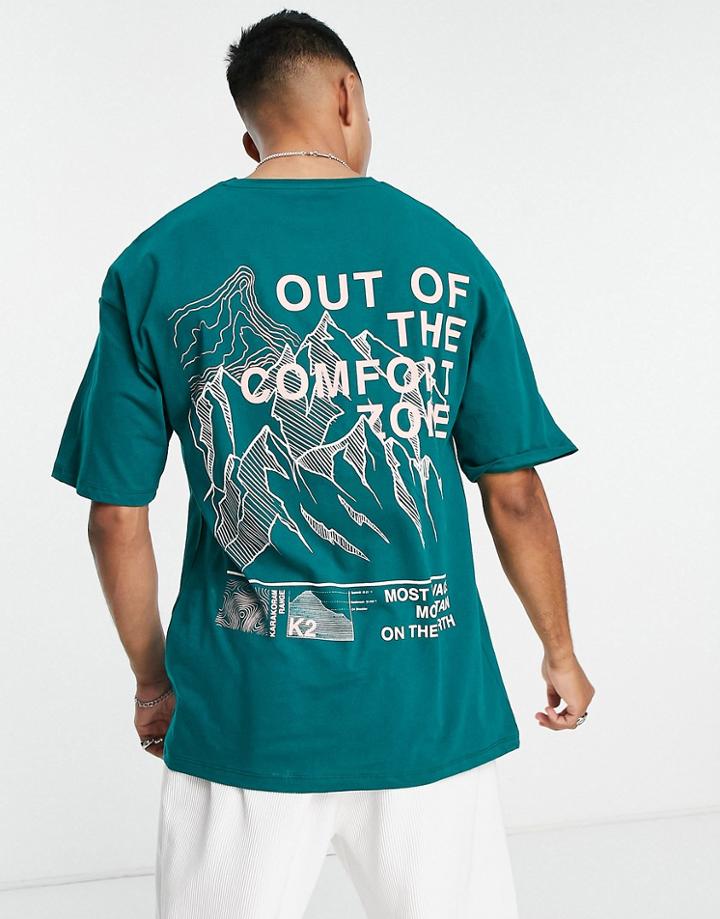 Jack & Jones Originals Oversized T-shirt With Mountain Back Print In Green