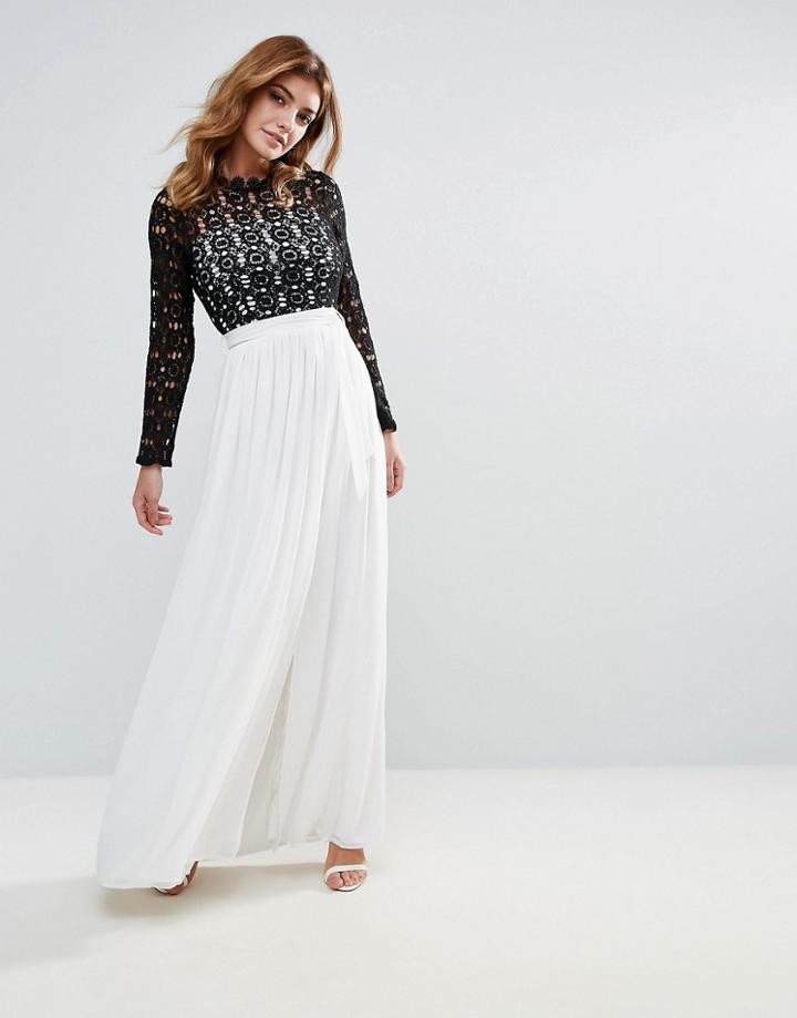 Club L High Neck Maxi Dress With Contrast Crochet Lace - White