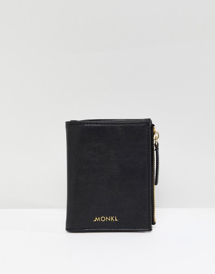 Monki Faux Leather Fold Wallet In Black - Black