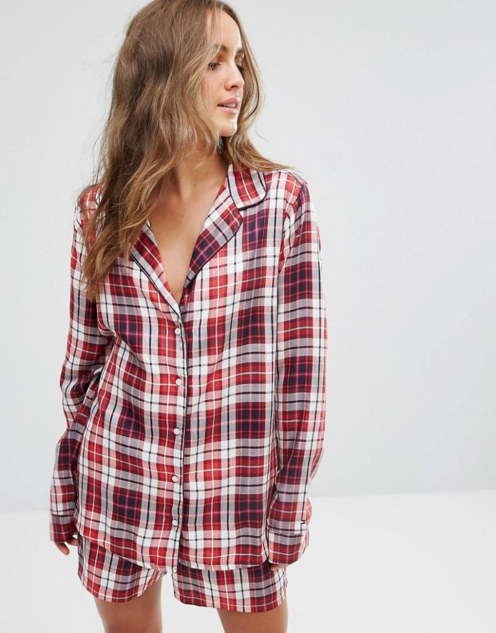 Tommy Hilfiger Silky Woven Checked Varsity Long Sleeve Shirt - Blue