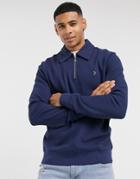 Farah Spon Half Zip Sweat In Blue-navy