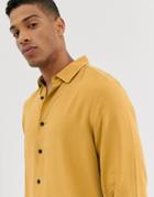 Asos Design Regular Fit Viscose Shirt In Mustard-yellow