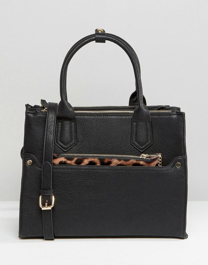 Oasis Tote Bag With Detachable Leopard Purse - Black
