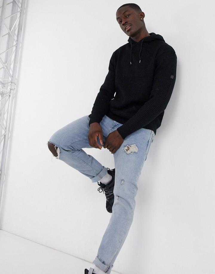 Soul Star Hooded Knitted Sweater In Black