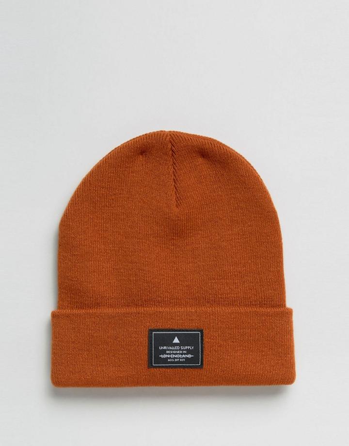 Asos Patch Beanie In Orange - Orange