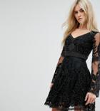 A Star Is Born Embellished Mini Skater Dress With Fluted Sleeve - Black