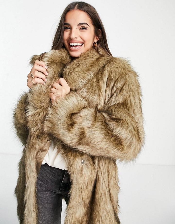Asos Design Faux Fur Coat In Brown