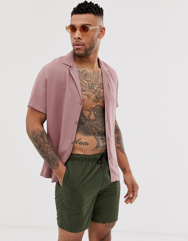 Asos Design Swim Shorts In Khaki Mid Length-green