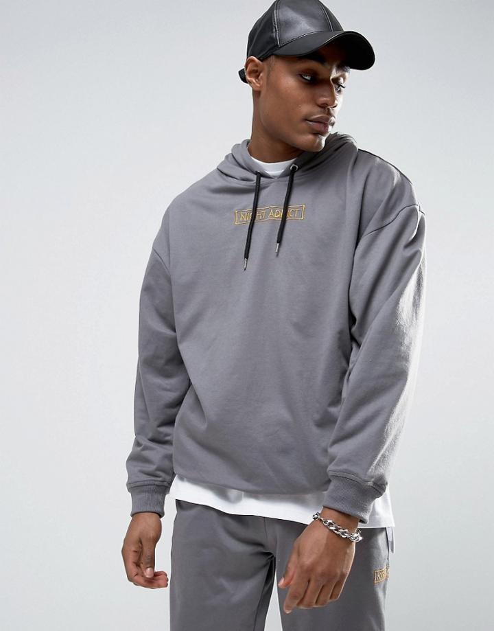 Night Addict Embroidered Logo Hoodie - Gray