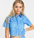 Collusion Festival Cropped Shirt In Neon Floral Print - Part Of A Set-multi