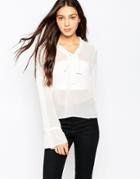 Vero Moda Pussybow Shirt With Flared Sleeves - Snow White