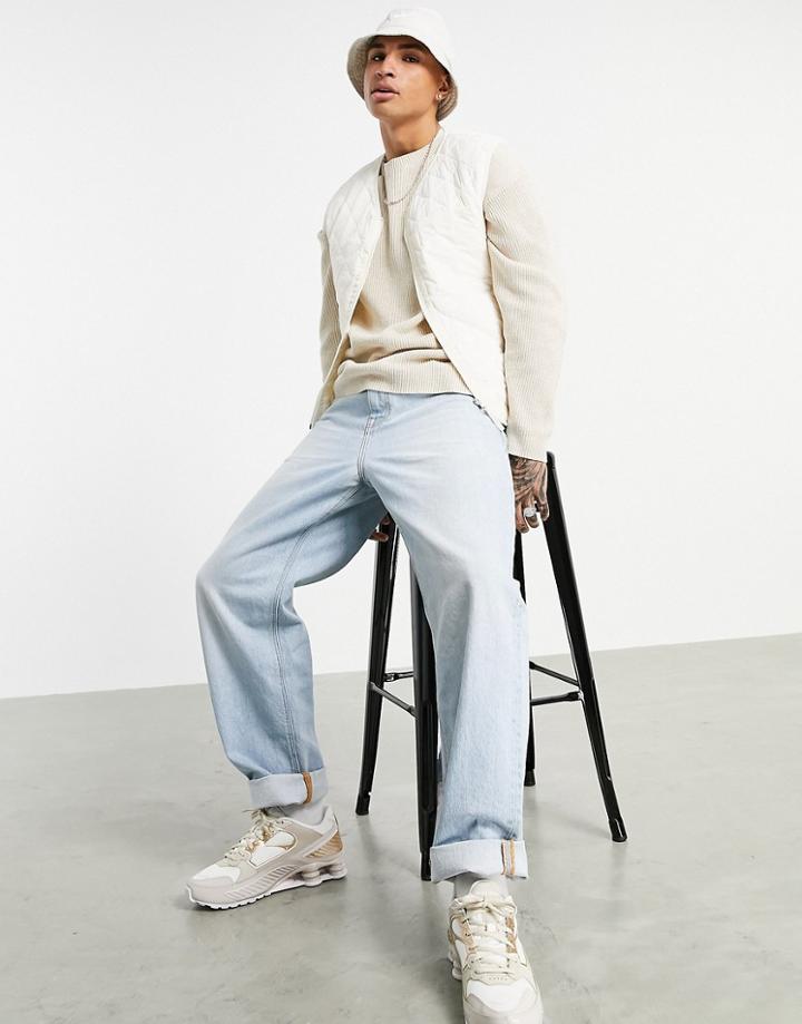 Asos Design Diamond Quilt Vest In Ecru-white