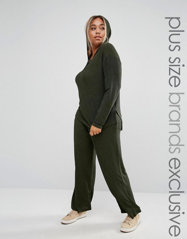 Pink Clove Ribbed Slouchy Wide Leg Pants - Green