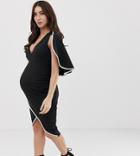 Asos Design Maternity Cape Midi Wrap Dress With Tipping - Black
