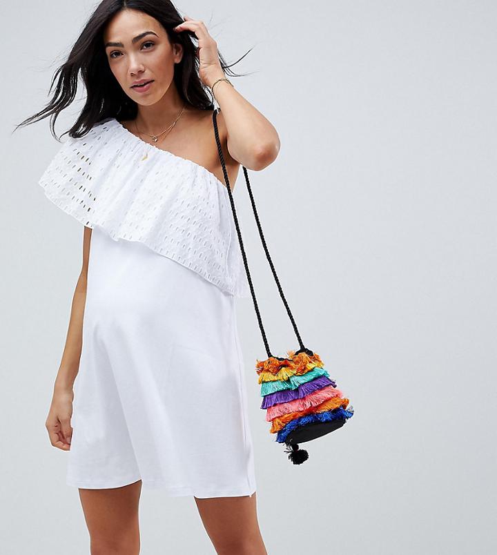 Asos Design Maternity One Shoulder Broderie Swing Sundress - White
