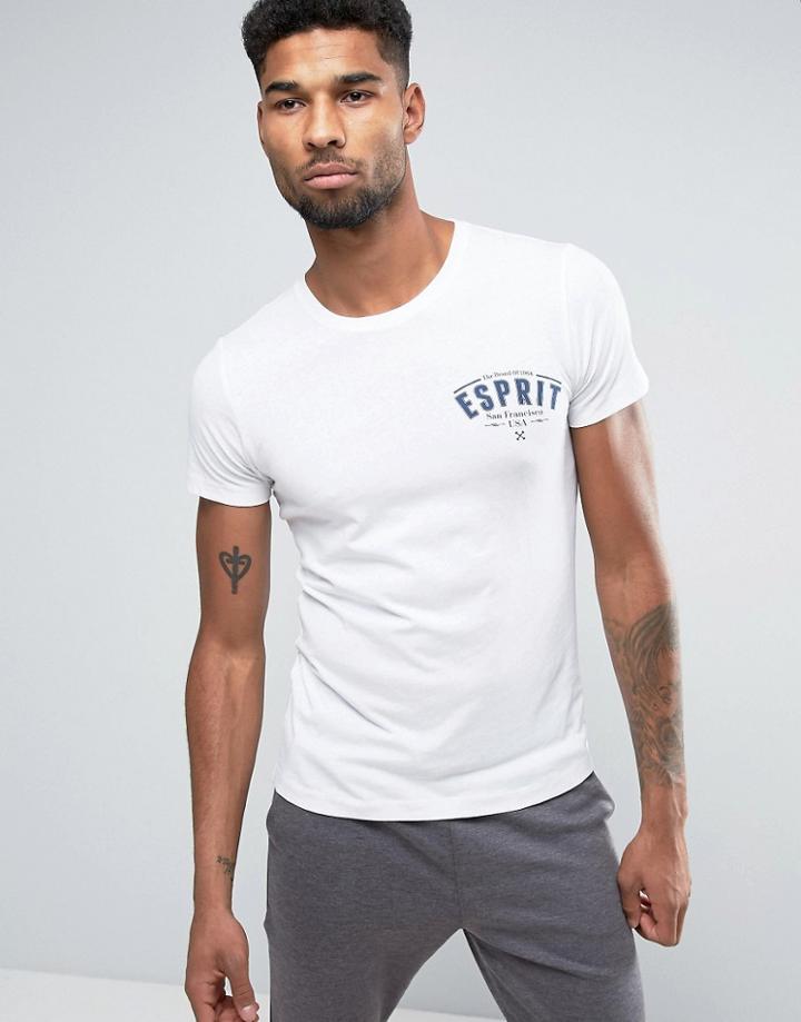 Esprit Crew Neck Slim Fit T-shirt With Retro Americana Print In White