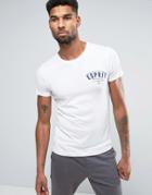 Esprit Crew Neck Slim Fit T-shirt With Retro Americana Print In White