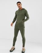 Asos Design Tracksuit Extreme Super Skinny Jogger / Muscle Hoodie In Khaki - Green